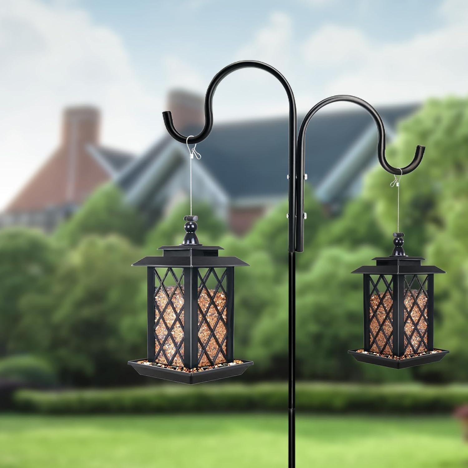 Large Bird Feeders, Hanging Bird Feeders for Outdoors, 3.2Lb Capacity Lantern Wild Bird Feeders for outside Hanging, Black