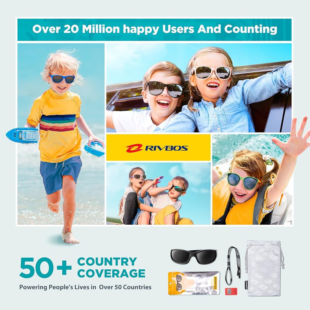 Kids Sunglasses Polarized UV Protection Flexible Rubber Glasses Shades with Strap for Boys Girls RBK037