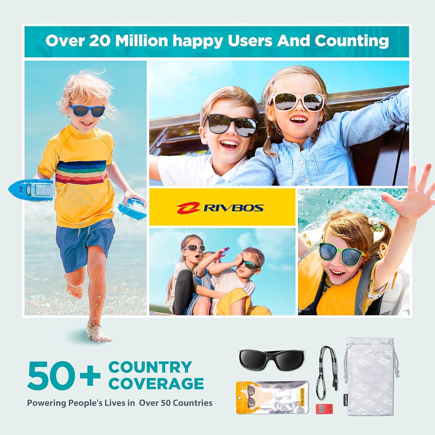 Kids Sunglasses Polarized UV Protection Flexible Rubber Glasses Shades with Strap for Boys Girls RBK037