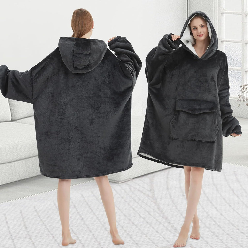 Wearable Blanket Hoodie for Adult,Oversized Sherpa Fleece Blanket Hoodie for Women Men,Grey