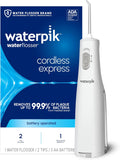 Cordless Express Water Flosser, Battery Operated & Portable for Travel & Home, ADA Accepted, Waterproof for Shower Use, White WF-02, Packaging May Vary