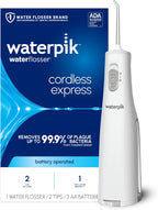 Cordless Express Water Flosser, Battery Operated & Portable for Travel & Home, ADA Accepted, Waterproof for Shower Use, White WF-02, Packaging May Vary