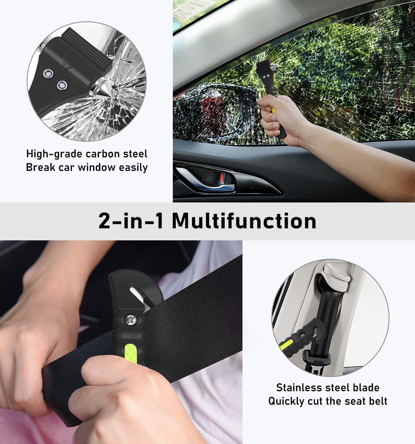 Car Safety Hammer 4 Pack, Car Window Glass Breaker and Seat Belt Cutter Auto Emergency Escape Tool with Light Reflective Tape for Family Rescue, Life Saving Survival Kit