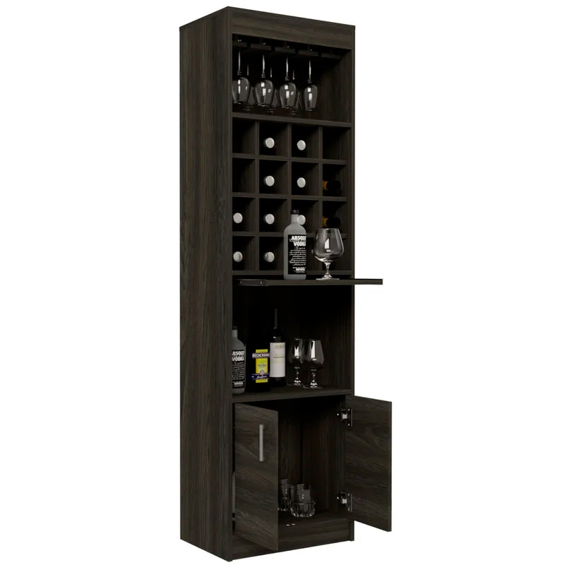 Kava 71" Tall Bar Cabinet with 16 Cubbies, Shelf, Concealable Tray and Double Door