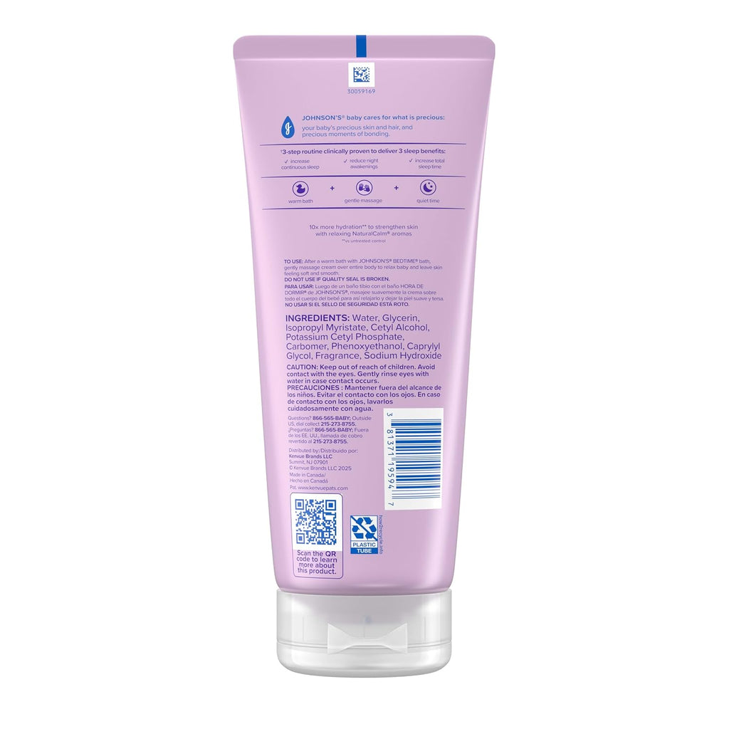 Johnson'S Baby Bedtime Cream with Soothing Naturalcalm Aromas, Baby Cream with Calming Aromas, Soothing and Relaxing Scent, No Added Parabens & Dyes, 8 Oz
