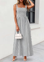 Women'S Maxi Dress Summer Striped Sundress | Sleeveless Square Neck, Long Flowy a Line, Smocked Back, Pockets, Casual Spring Outfits for Beach Vacation, Resort, Party