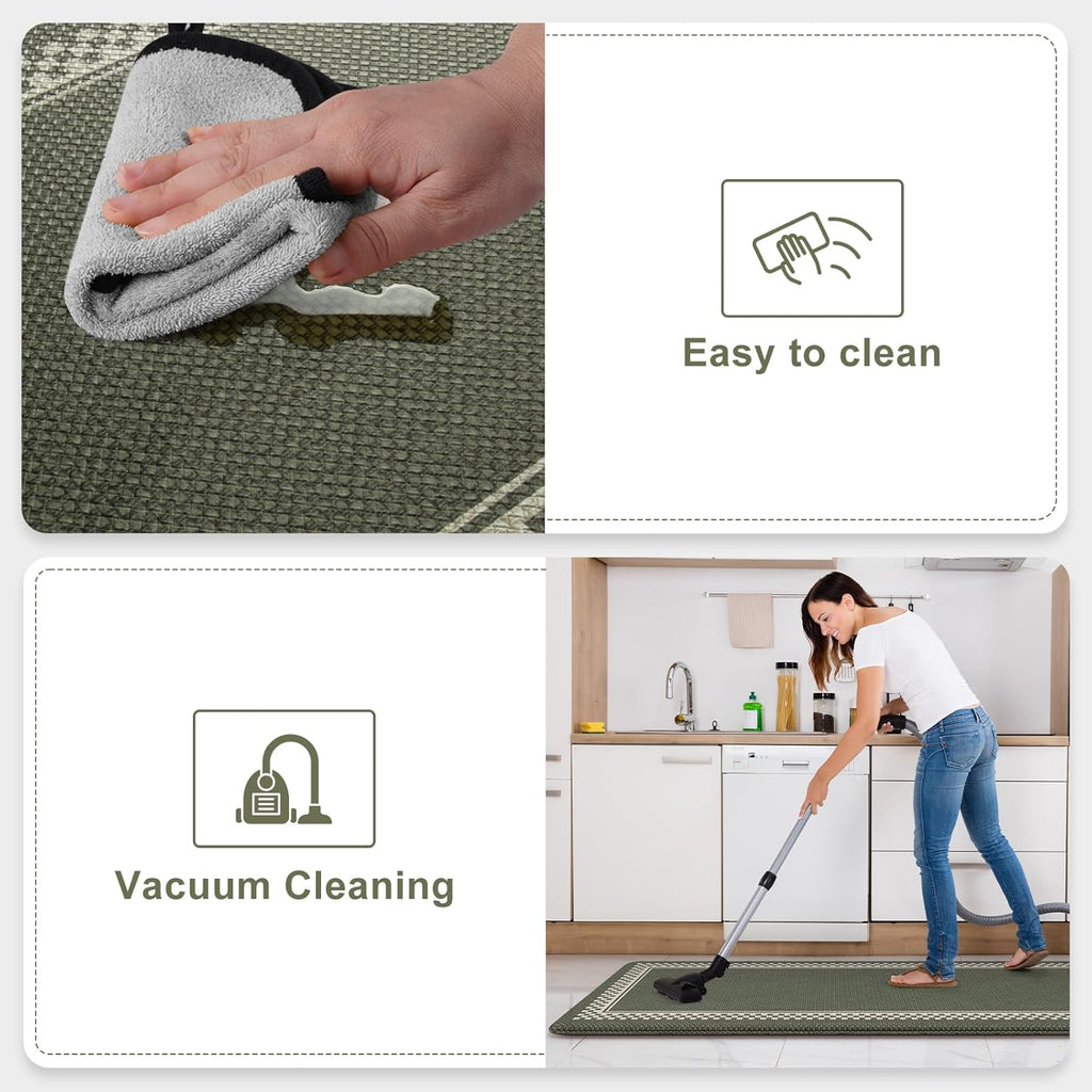 Kitchen Floor Mats Cushioned anti Fatigue,Waterproof Kitchen Mats for Floor 2 Piece,Memory Foam Kitchen Mat,Comfort Kitchen Sink Rug for Bathroom Laundry Office,Green