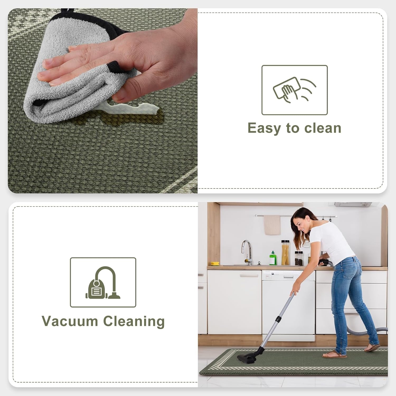 Kitchen Floor Mats Cushioned anti Fatigue,Waterproof Kitchen Mats for Floor 2 Piece,Memory Foam Kitchen Mat,Comfort Kitchen Sink Rug for Bathroom Laundry Office,Green
