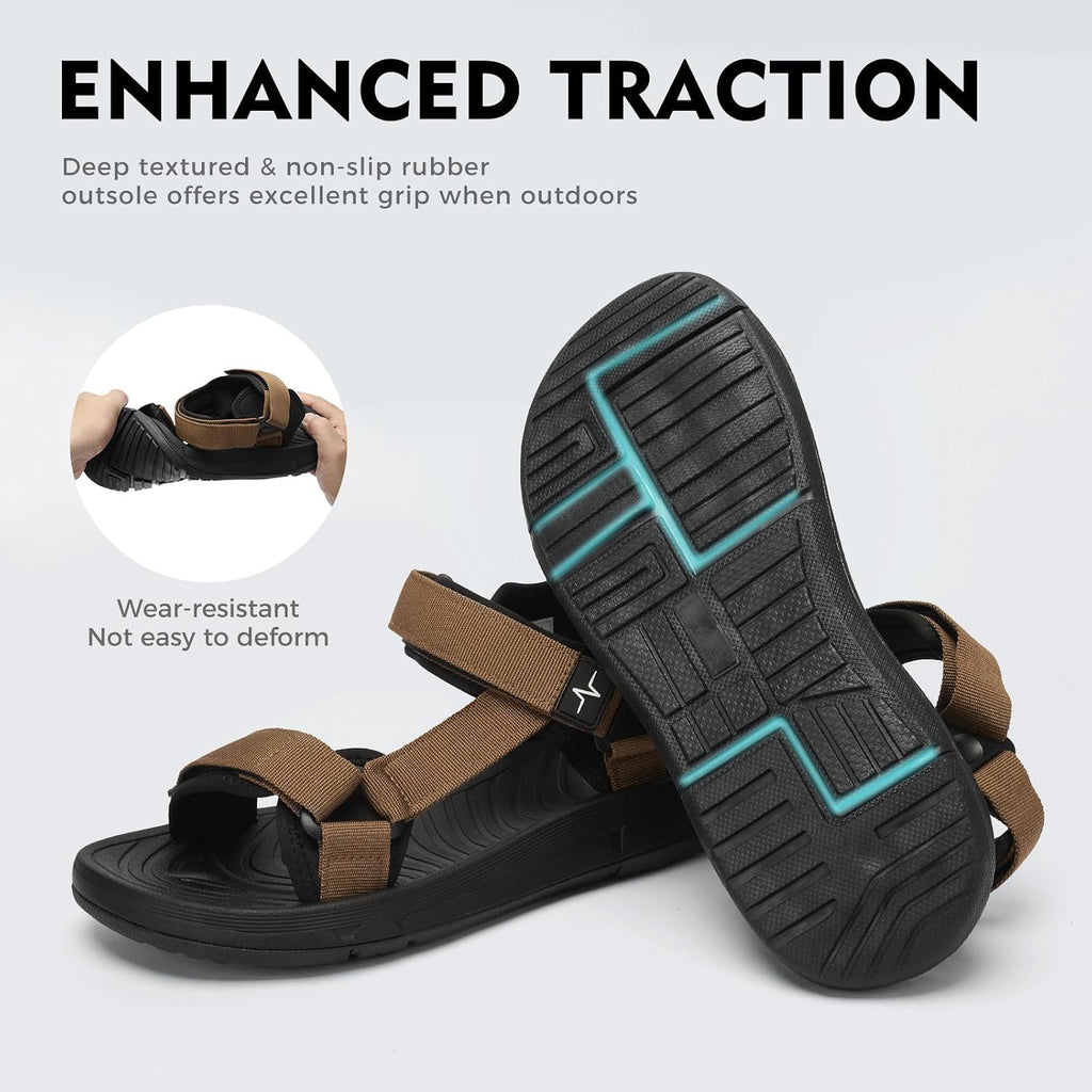 Mens Hiking Sandals with Arch Support - Cushion Sport Athletic Walking Sandles Outdoor Summer Comfortable Casual Waterproof Beach Water Sandal for Wide Feet