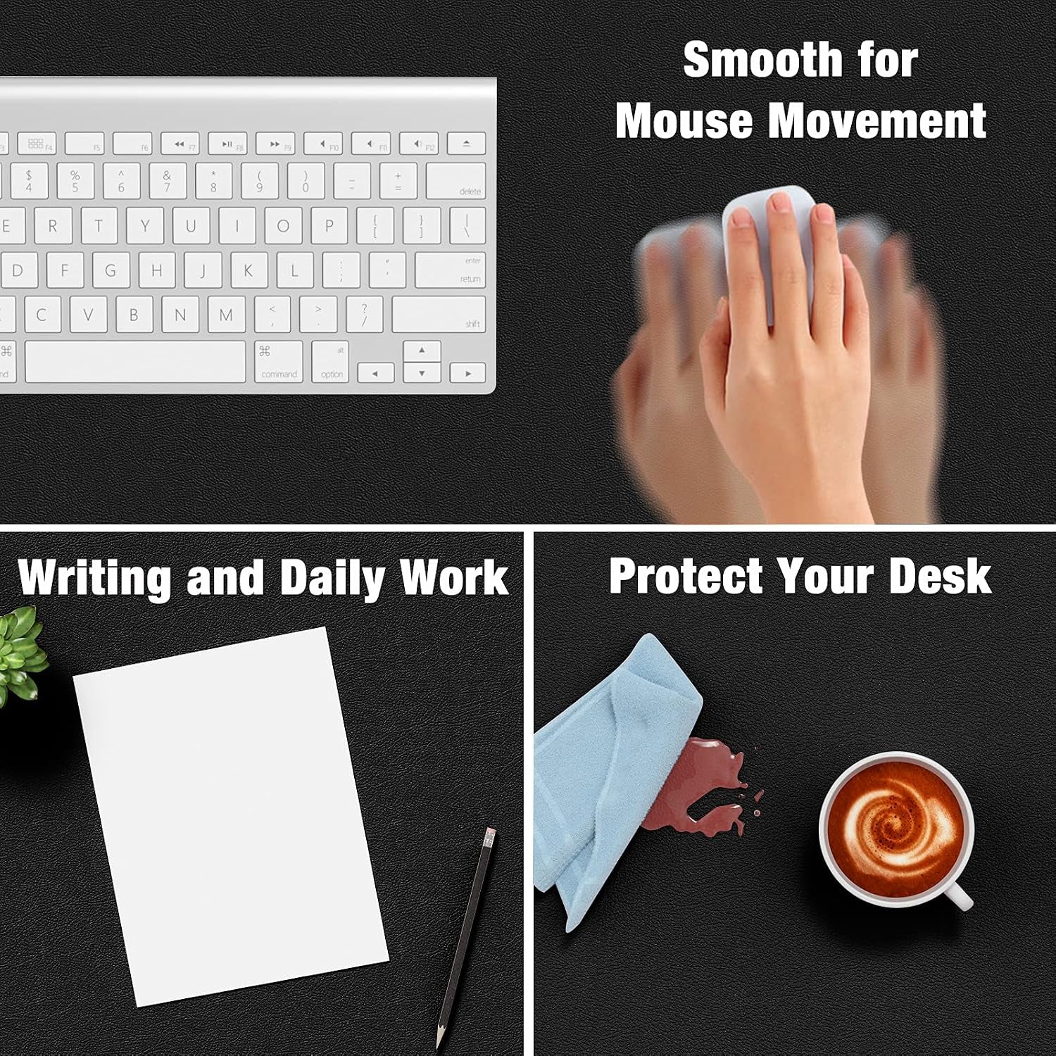 Desk Pad, 35.5" X 17" PU Leather Desk Mat, XXL Extended Mouse Pad, Waterproof Desktop Blotter Protector, Non-Slip Ultra Thin Large Laptop Keyboard Writing Mat for Office Home, Black