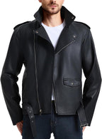Men'S Leather Jackets, Faux Bomber Jacket for Men Motorcycle Lapel Asymmetric Zip-Up Slim Fit Biker Coat