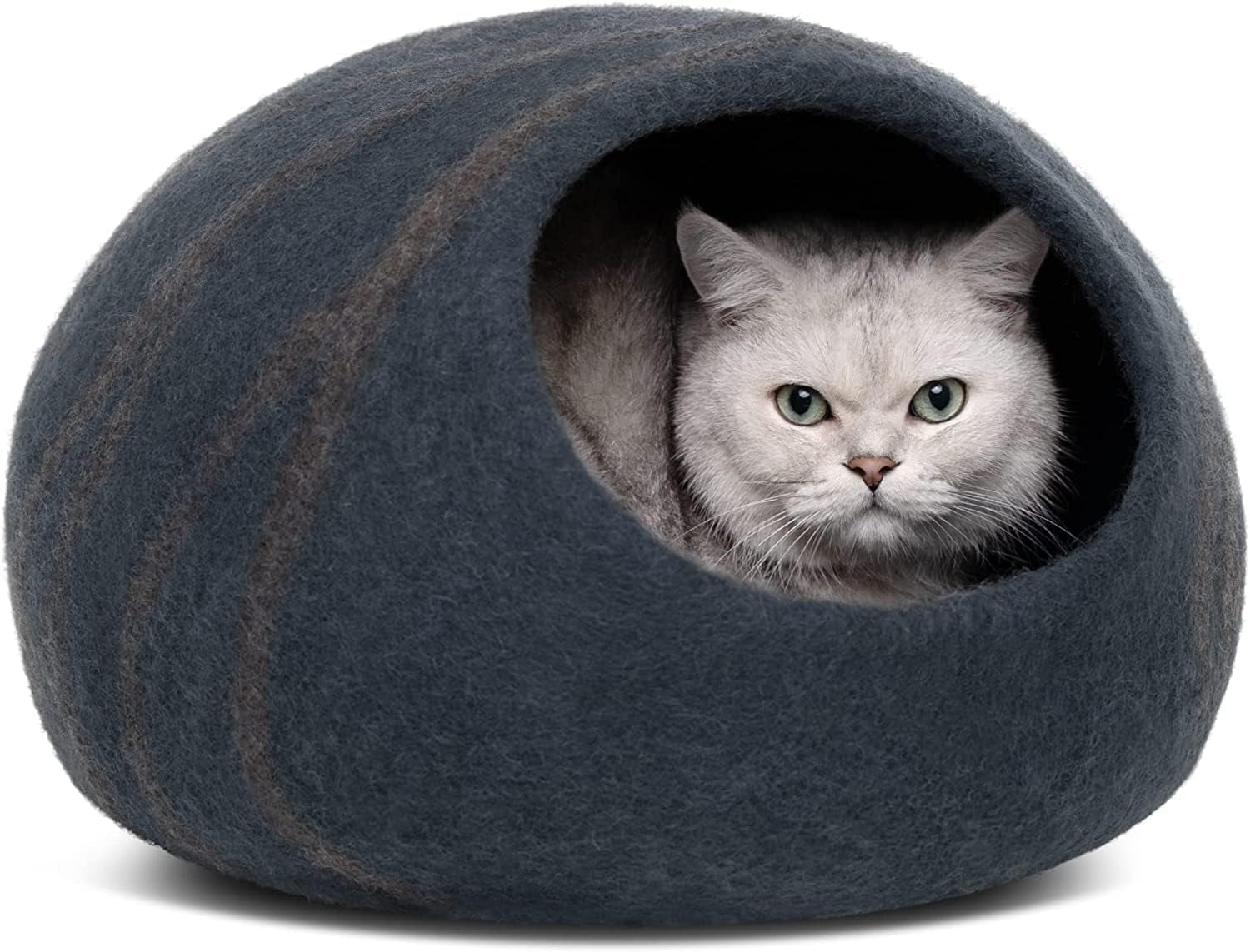 Cat Cave – Premium Felt Cat Bed Enclosure for Indoor Cats, Handmade Merino Wool (Slate Grey, Large)