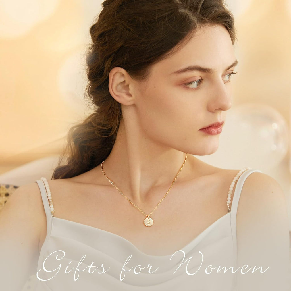 Disc Initial Necklaces for Girls Jewelry - Birthday Gifts for Girls | 14K Gold Plated/14K Rose Gold Plated/S925 Sterling Silver Disc Initial Necklaces for Girls, Jewelry for Kids Birthday Gifts