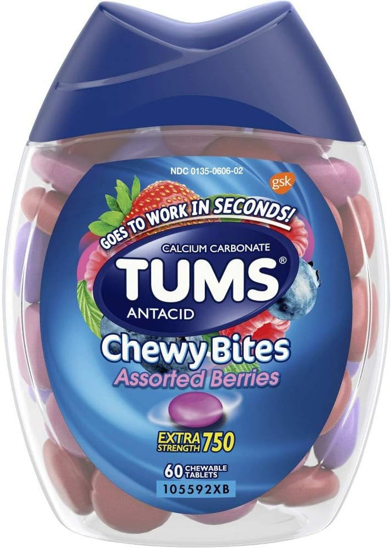 Antacid Chewy Bites, Assorted Berries, 60 Chewable Tablets 60 Count (Pack of 2)