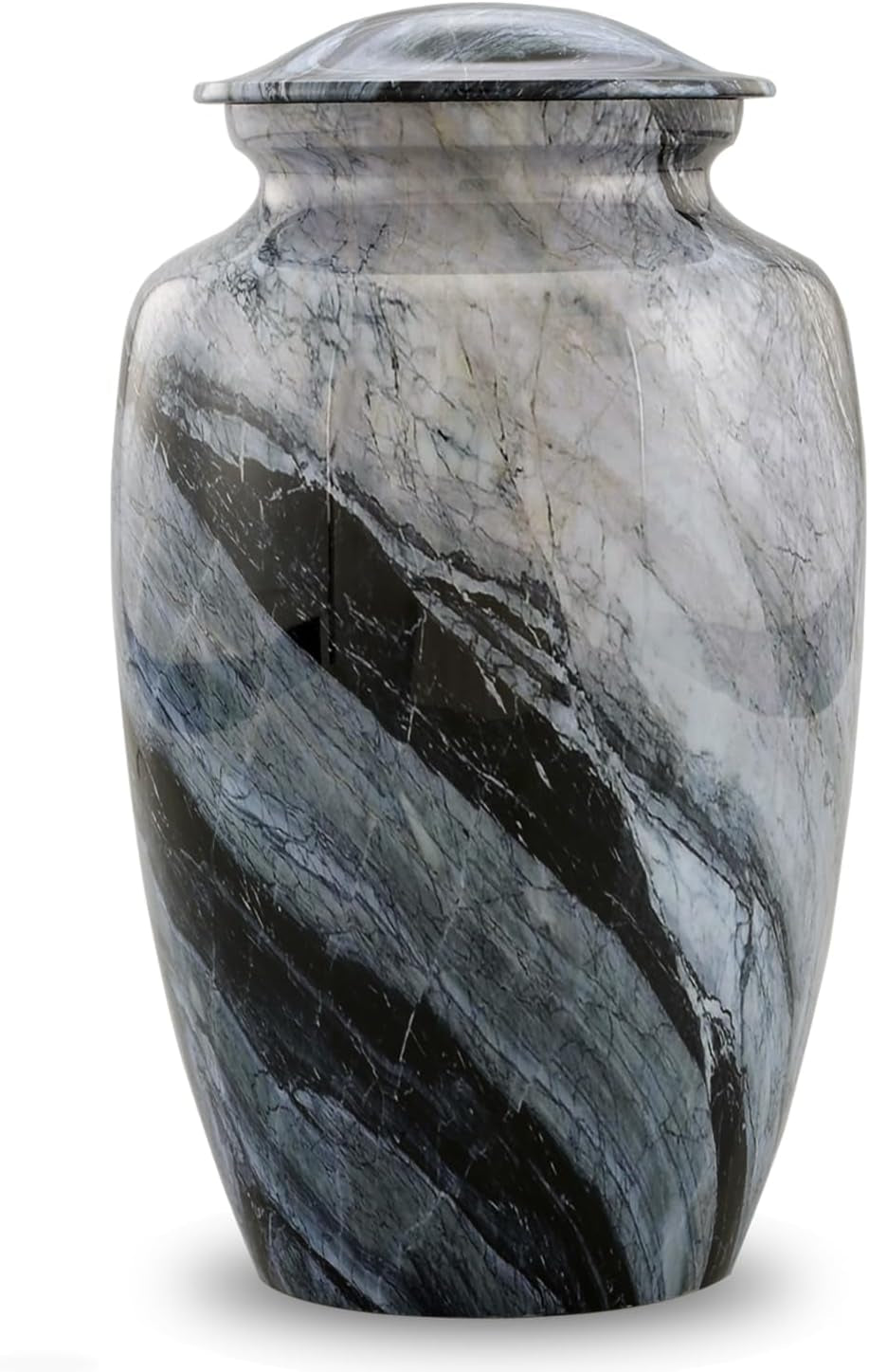 Memorial Cremation Urns for Human Ashes | Handcrafted Large Burial Marble Finish Adult Cremation Urn | Funeral Decorative Urns for Female & Male | 200 Lbs with Velvet Bag (Silver Wave)