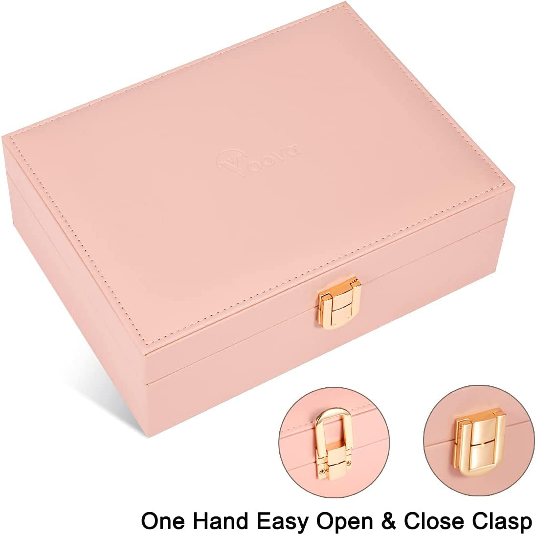 2 Layer Jewelry Box Organizer with Removable Tray, Vintage Gift, Pink | 2-Layer PU Leather Jewelry Organizer with Removable Tray for Necklaces, Earrings, Rings and Bracelets; for Women and Girls