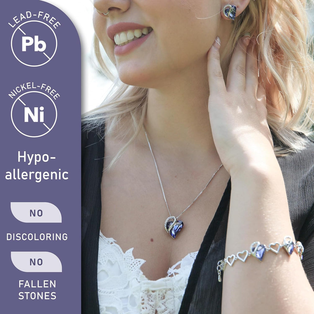 Gift Necklaces for Women, Infinity Love Birthstone Heart Crystal Pendant, Birthday Anniversary Jewelry for Wife, Mom, and Her, Silver Plated, 18" + 2" Adjustable Chain
