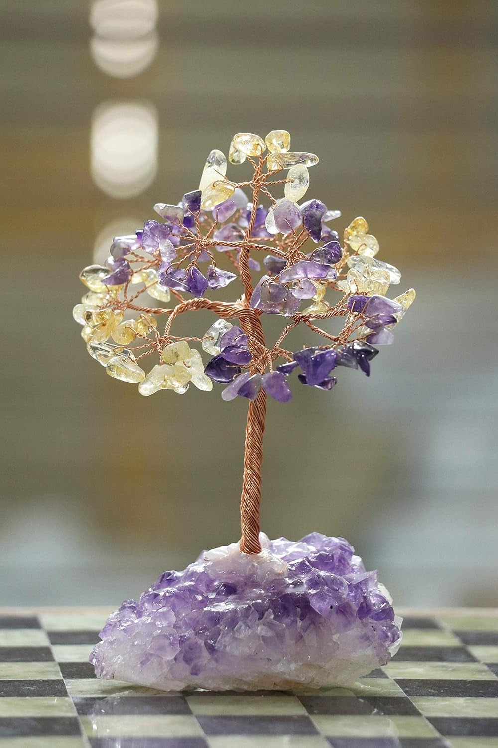 Amethyst & Citrine Crystal Tree with Cluster Base Tree of Life 5-6 Inch | Décor Shelf Bedroom Birthday Gifts for Women, Sister Gift Birthday Gifts for Mom Cute Home Office Decor Housewarming Present