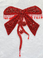 Butterfly Shape Bodysuit Applique Pure Hand-Stitched Beads and Crystal Patches Creative Tassels Shiny Dress Decorative Accessories (Red)