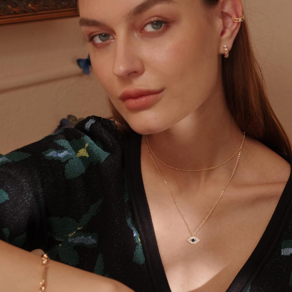 Gold Dainty Evil Eye Necklace for Women 18K Gold Plated Cute Delicate Solitaire Cubic Zirconia Boho Protection Evil Eye Minimalist Simple Necklace