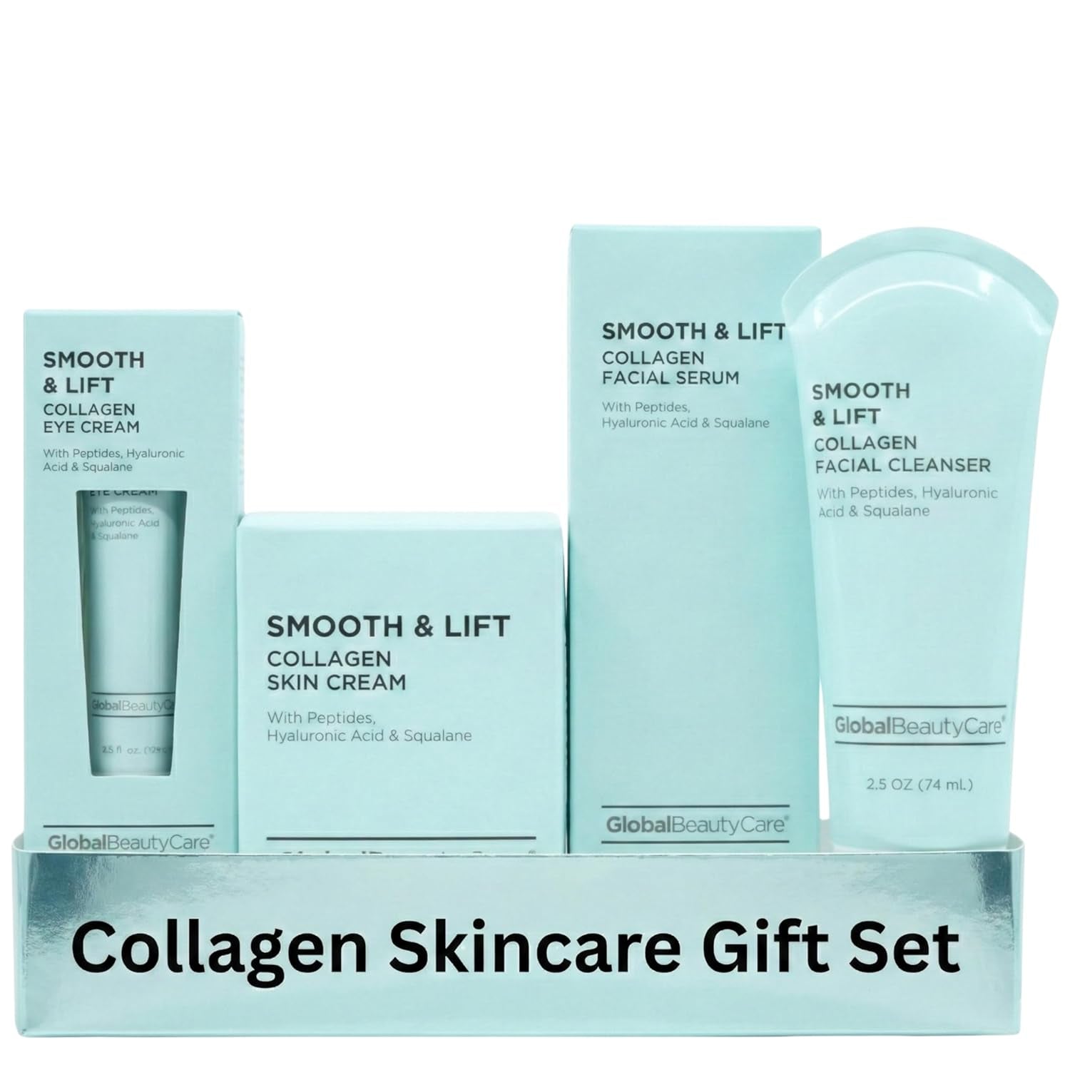Smooth & Lift Collagen Skin Care Set - Hydrating & Firming Facial Cleanser, Serum, Eye Cream & Face Cream with Peptides & Hyaluronic Acid, Complete Face Care Routine, 4-Piece Set