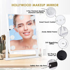 Vanity Mirror with Lights, Makeup Mirror with 9 LED Diamond Bulbs | Hollywood Mirror Touch Control Design 3 Colors Dimmable Bulbs Detachable 10X Magnification 360°Rotation