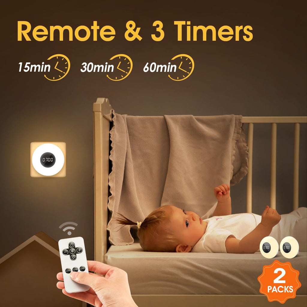 【2 Pack】 Bathroom Clock,10 Levels Dimmable+3 Light Colors+Remote Shower Clock+Bathroom Shower Timer, 90 Lumen Shower Lights, Aora Night Light, Small Clock Plug in Timer, Dimmable Night Light