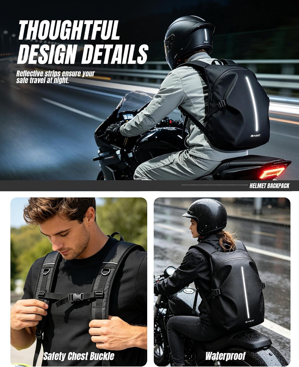 Motorcycle Backpack, Motorcycle Backpacks for Men and Women, Waterproof Motorcycle Backpacks, Helmet Bag Bookbag for Riding, Large