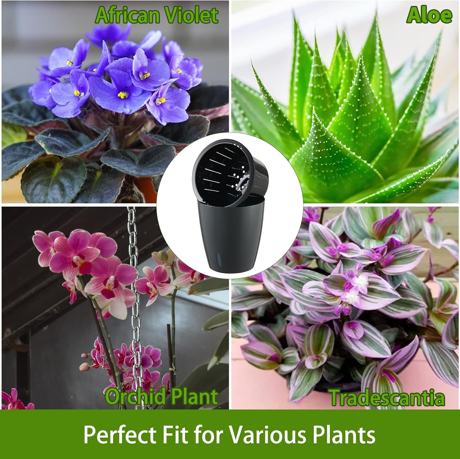 5 Inch Self Watering Pots for Indoor Plants, 6 Packs African Violet Pots with Indicator, Black Wick Pot with Drainage Holes, Self Watering Planters for Orchid, Devil'S Ivy, Grey