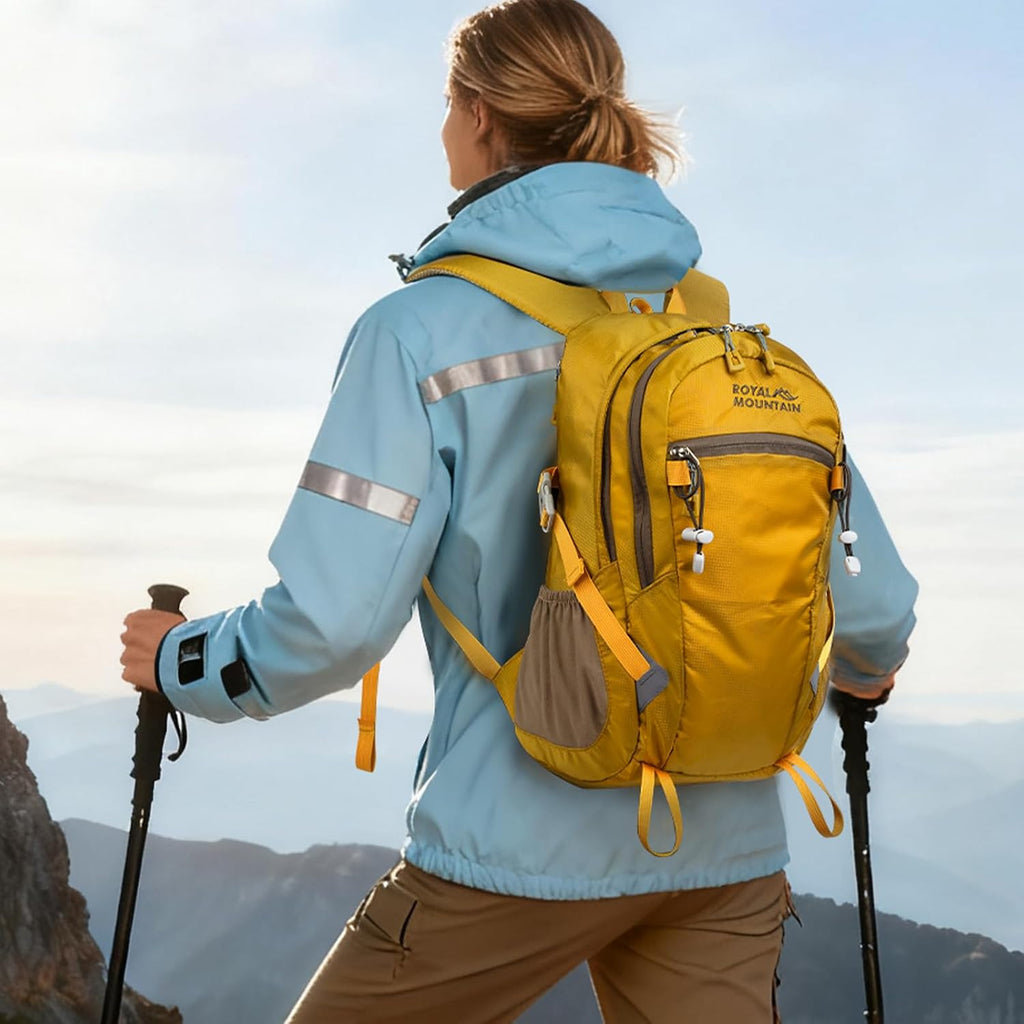 Small Hiking Backpack with Rain-Cover, 20L Travel Backpacks for Women Men, Camping Daypack Backpacks Lightweight, Durable Hiking Backpack Fit for Camping, Daily Commuting, Short Trips (Yellow)