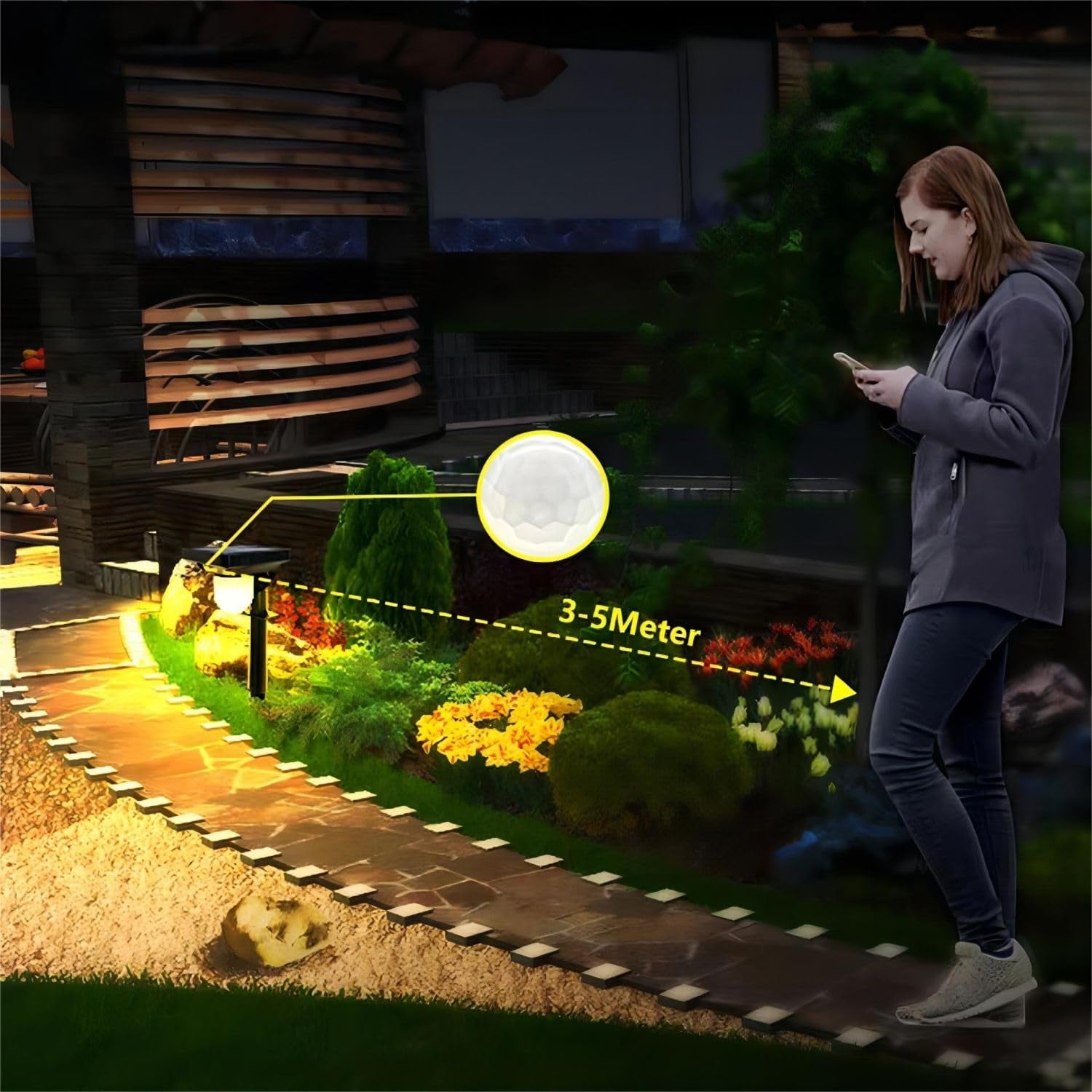 Solar Landscape Spotlight, 4 Pack IP65 Waterproof Outdoor Garden Solar Powered Pathway Light Motion Sensor Path Lighting for Yard, Patio, Pathway