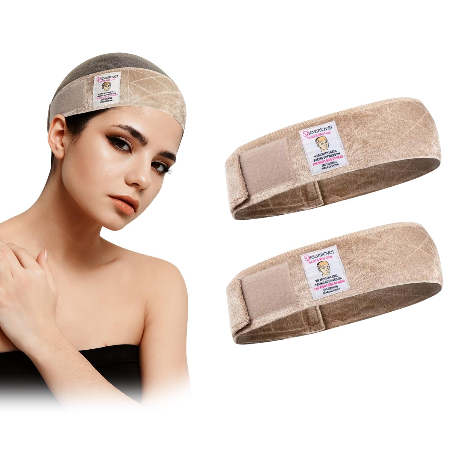 Wig Grip for Female, Wig Grip Bands for Keeping Wigs in Place, Wig Grip Headband, Tan, 2 Pieces