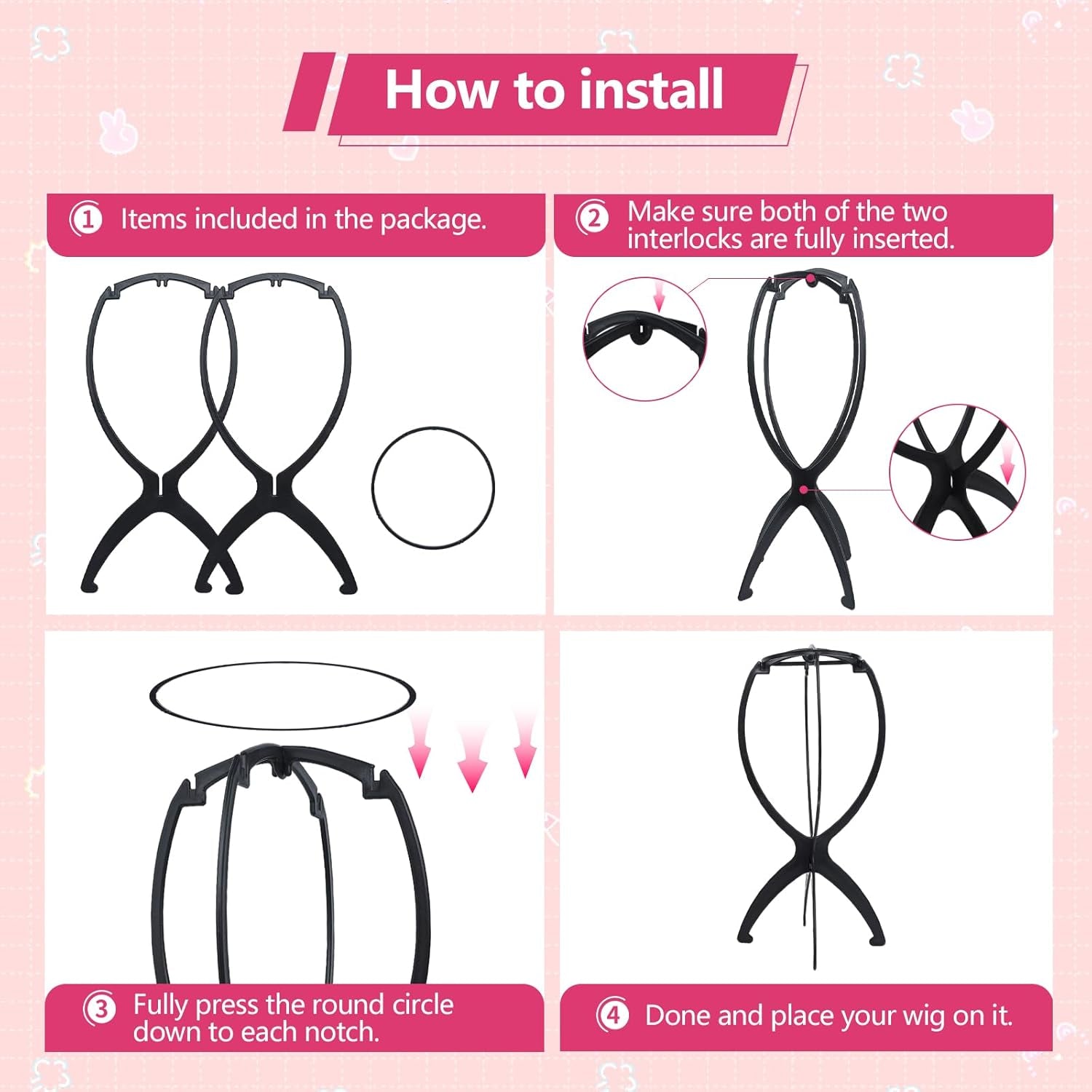 Portable Wig Stand Holder for Multiple Wigs, Black 2 Pack | Stable Tripod Design for Wig Styling, Drying, and Storage. Fits Multiple Wigs Securely