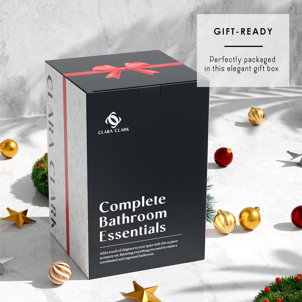 Bathroom Set - Christmas Bathroom Sets, Xmas Bathroom Accessories Set, Christmas Bathroom Decor, 6PC Bathroom Accessory Set with Toilet Brush, Trash Can & Soap Dispenser