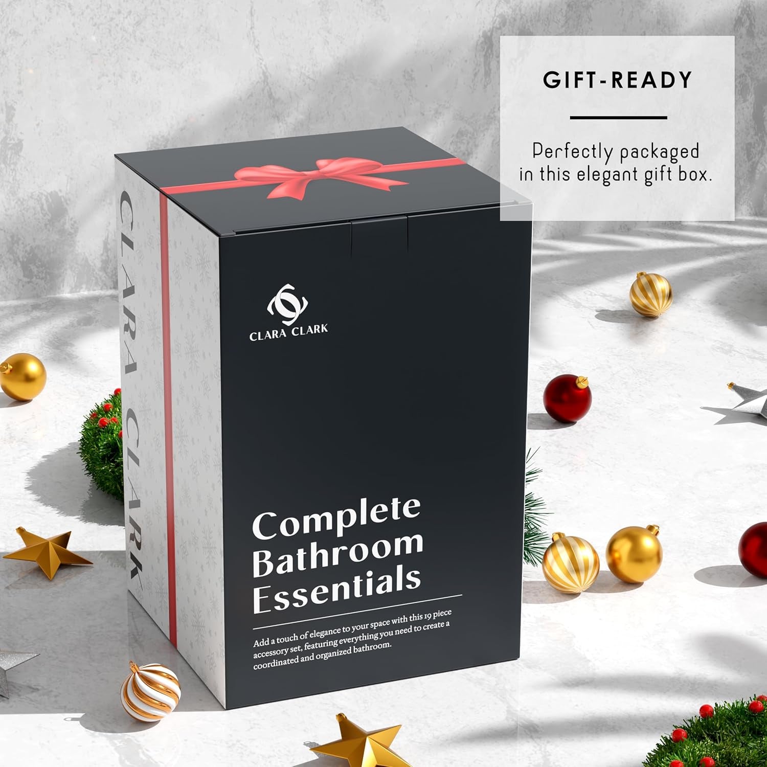 Bathroom Set - Christmas Bathroom Sets, Xmas Bathroom Accessories Set, Christmas Bathroom Decor, 6PC Bathroom Accessory Set with Toilet Brush, Trash Can & Soap Dispenser