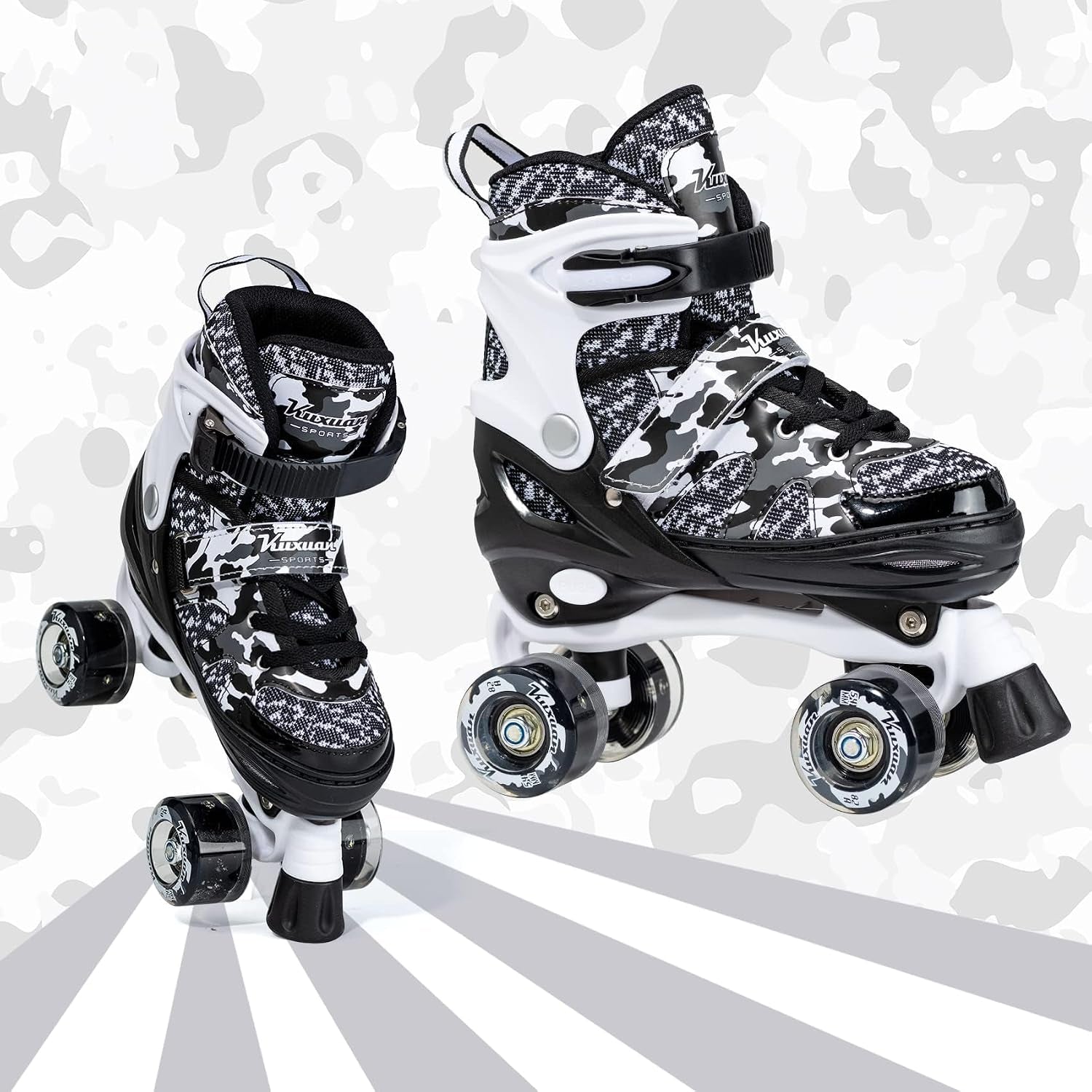 Boys and Girls Camo Adjustable Roller Skates with Light up Wheels, Fun Illuminating Rollerskate for Kids Girls Youth