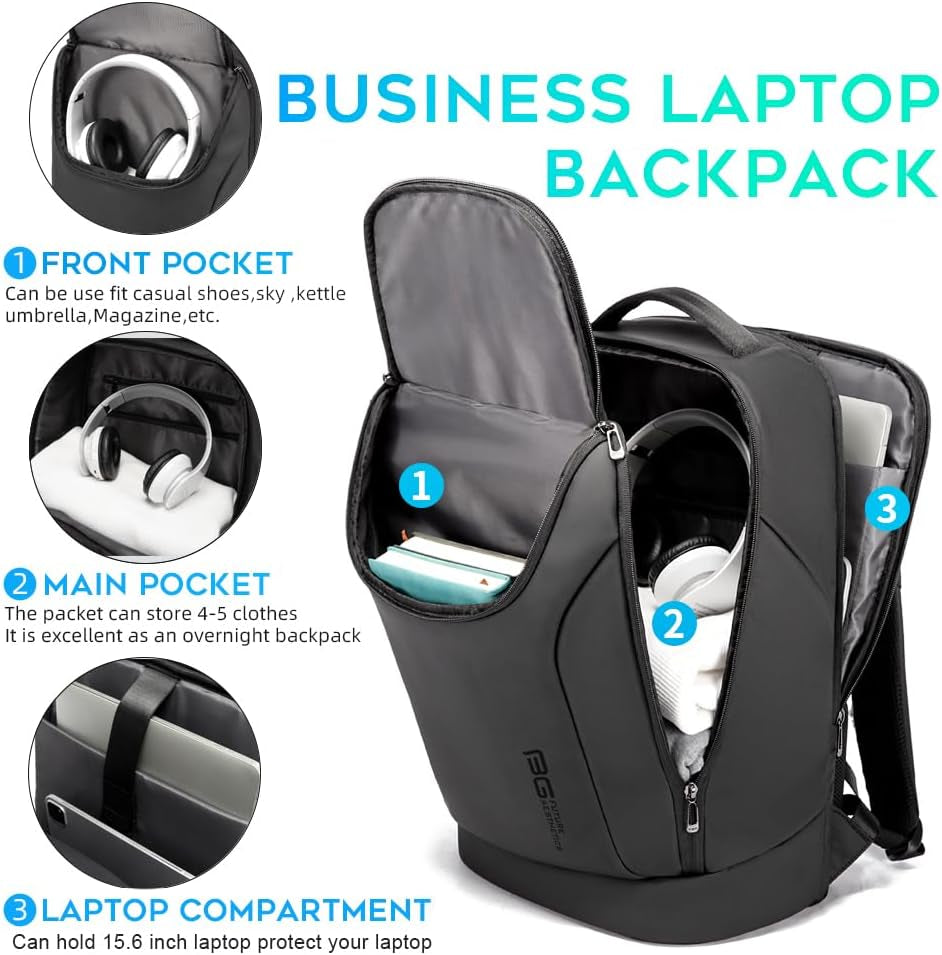 Business Smart Backpack Waterproof Fit 15.6 Inch Laptop Backpack with USB Charging Port,Travel Durable Backpack, Black（No Usb）, L, Travel Backpacks