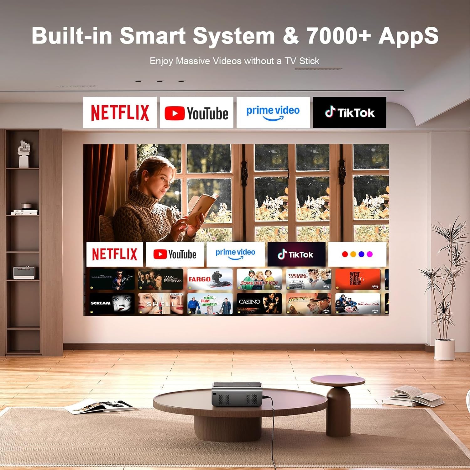 [Officially-Licensed APP] 4K Smart Projector with Wifi and Bluetooth, Auto Focus & Keystone,  Native 1080P Portable Outdoor Projector, Mini Movie Proyector for Bedroom/Home