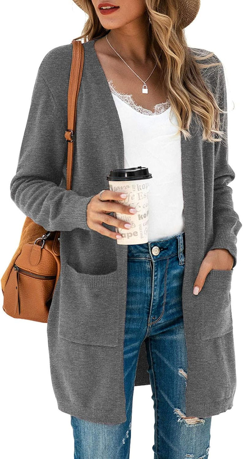 Women'S Kimono Cardigan Long Sleeve Open Front Casual Knit Sweaters Coat Oversized Soft Outwear with Pockets