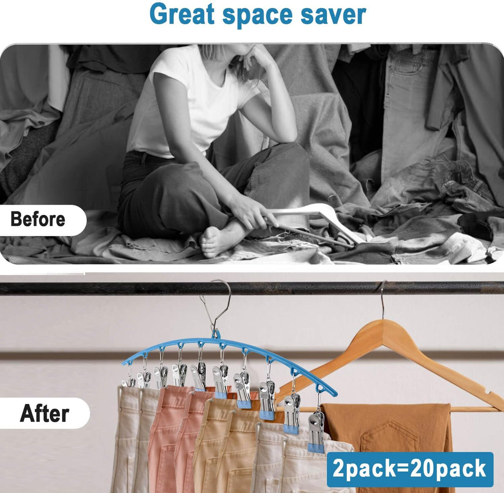 3Pack Legging Organizer for Closet,Upgrade Skirt Pants Hangers with Clips, Metal Yoga Pants Hangers 10 Clips,Space Saving Closet Organizers Rubber Coated Organizers Leggings Hanger(Blue)