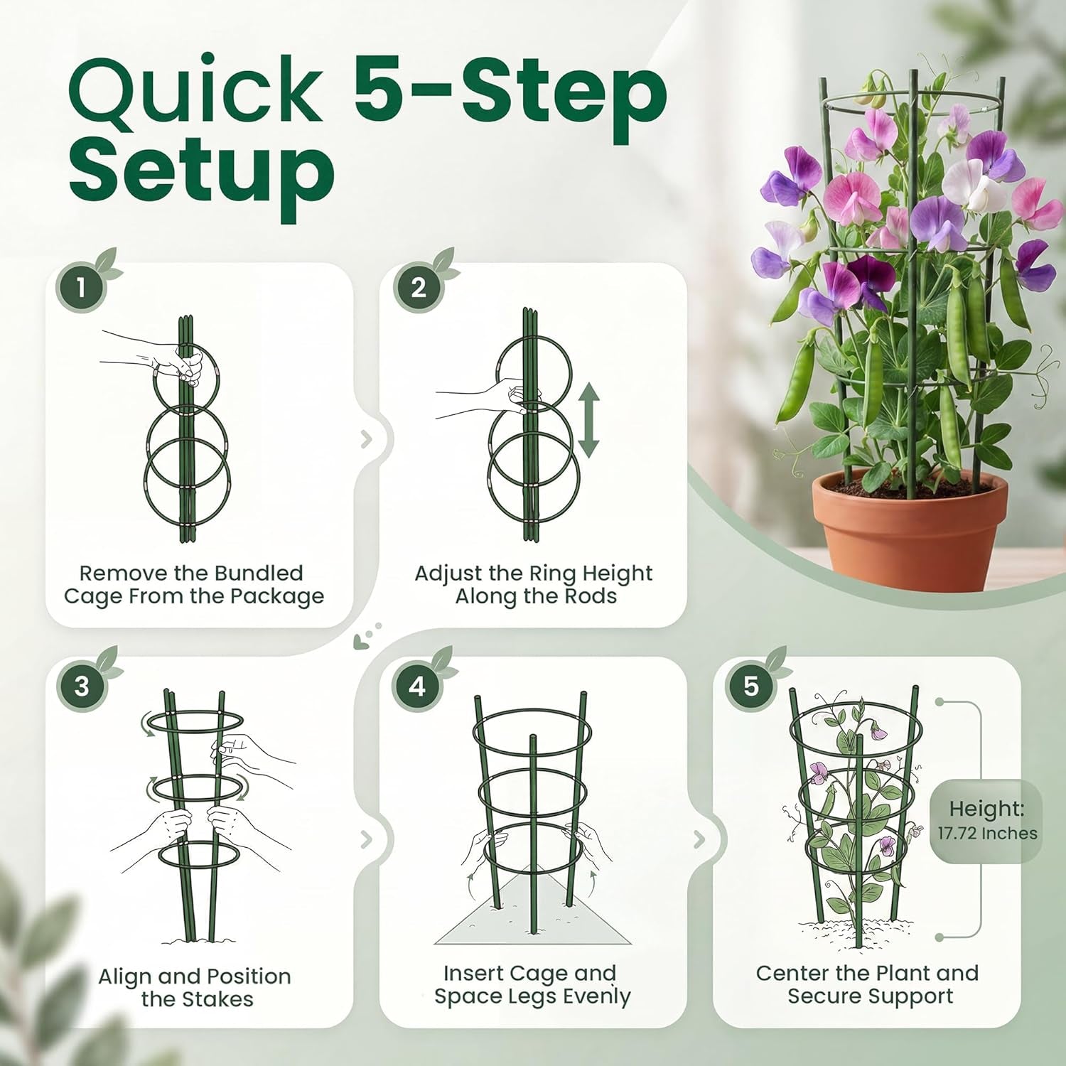 4 Pack round Tomato Cages for Garden,18 Inches Small Metal Tomato Cages with Adjustable Rings,Tomato Trellis and Plant Support for Raised Garden Beds, Pots and Climbing Vegetables