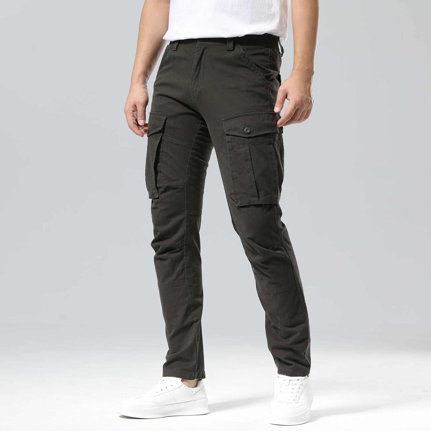 Men'S Cargo Pants Slim Fit with Articulated Knees