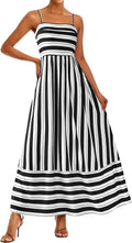 Womens Boho Floral Striped Summer Maxi Dresses Spaghetti Strap | Summer 2026 Wedding Guest Beach Vacation Flowy Long Dress, Casual Square Neck Tiered Dress, Empire Waist a Line Dress Pockets
