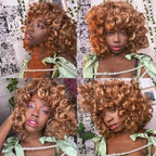 Curly Wig with Bangs Wigs for Black Women Honey Blonde Short Synthetic Hair Wigs (#30 Honey Blonde)