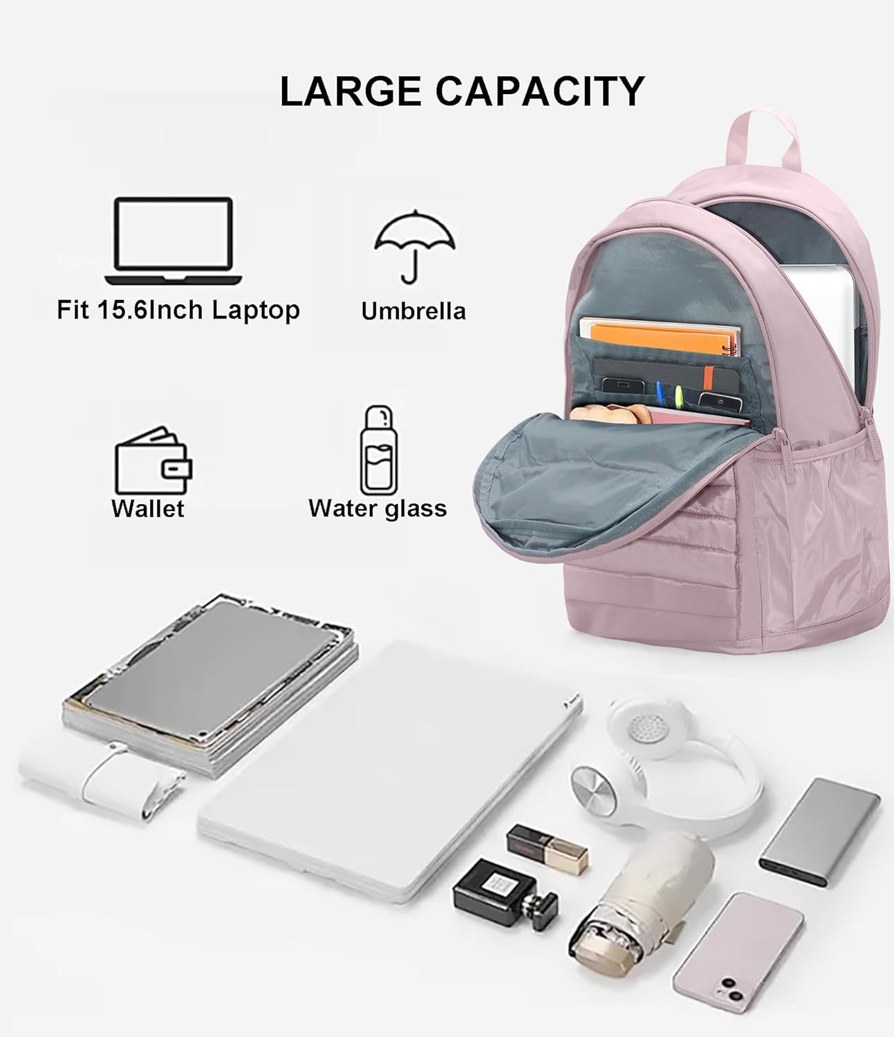 Travel Backpack for Women, Womens Work Backpacks, Backpack Purse, Back Pack for College Girls, Carry-On Travel Backpacks,Pink Bookbag (Light Pink)