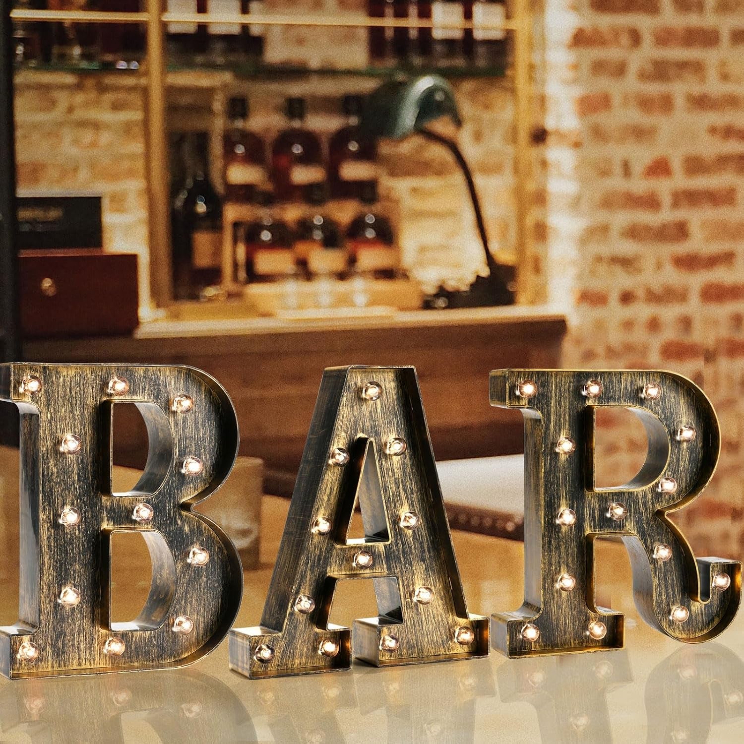 Light up BAR Sign, LED Vintage Letters Home Decor Name Signs - Illuminated Marquee Letter Sign Lights - Battery Operated - Lighted Accessories & Decorations