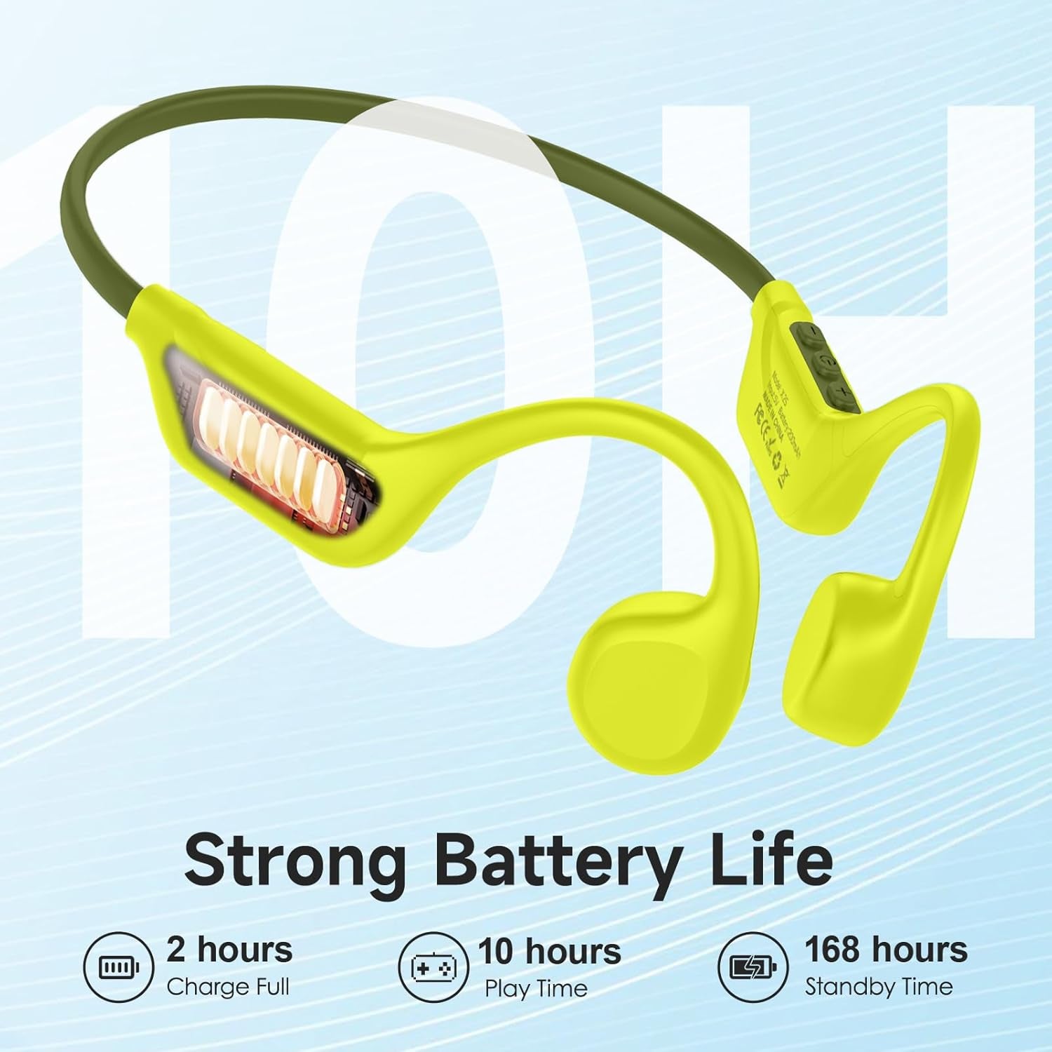 Bone Conduction Headphones Bluetooth 5.4, Open Ear Headphones with Mic, Wireless, 10H Playtime, IPX5 Waterproof Sports Headphones (Yellow)