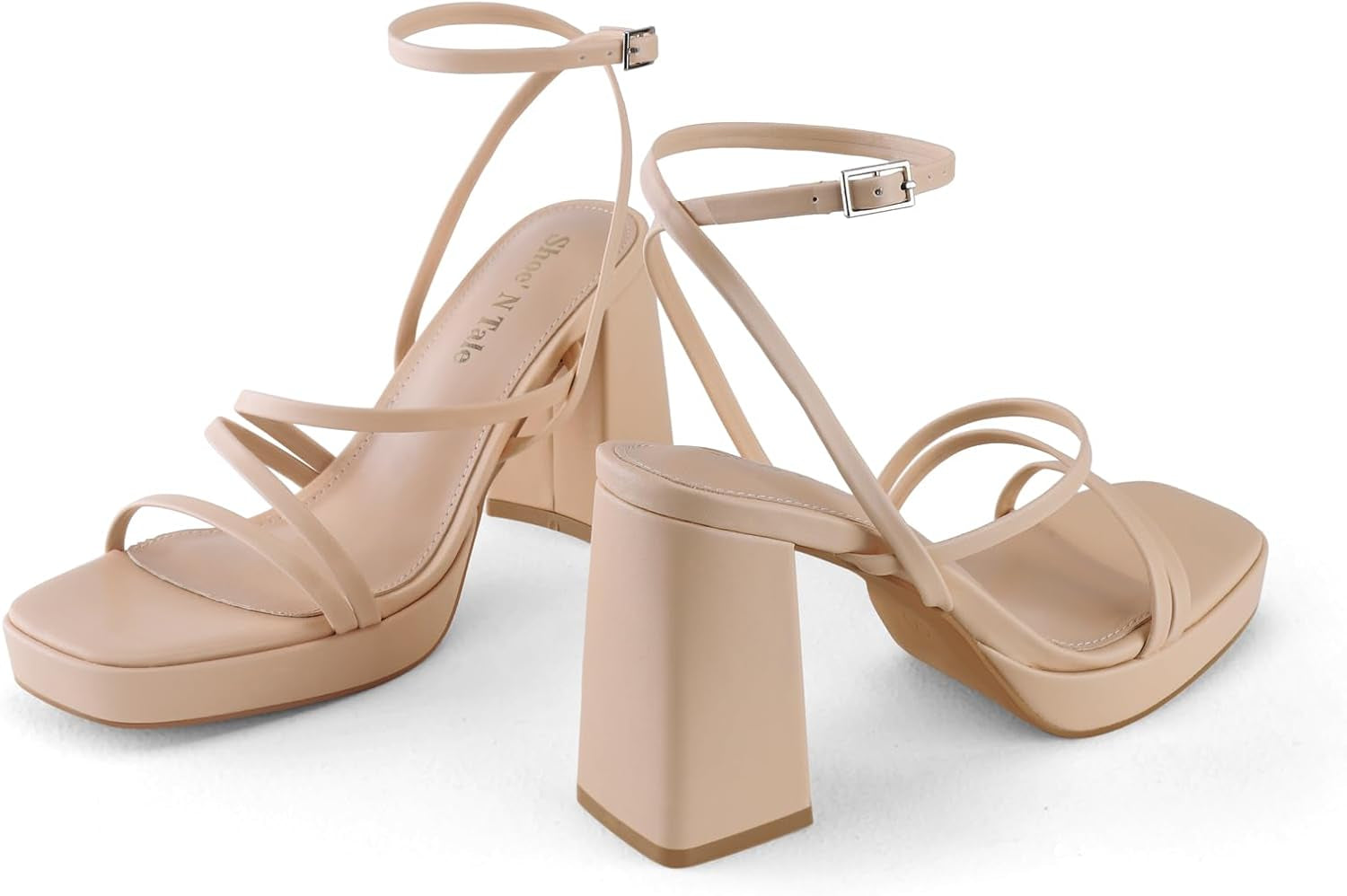 Platform Heels for Women Strappy Block Chunky Heels Square Toe Ankle Buckle Sandals