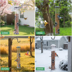 1PK Metal Bird Feeders with 6 Feeding Ports,Tube Bird Feeder with Steel Hanger,Hard Plastic Wild Bird Feeder for Outdoors Hanging, Attracting Birds in Your Lawn, Garden, Balcony-Grey