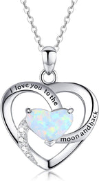 Sterling Silver Heart Pendant Necklace for Women with Jewelry Box | I Love You to the Moon and Back Gift,Birthstone,Hypoallergenic,Elegant, Romantic,Non Tarnish,Daily,Birthday,Graduation
